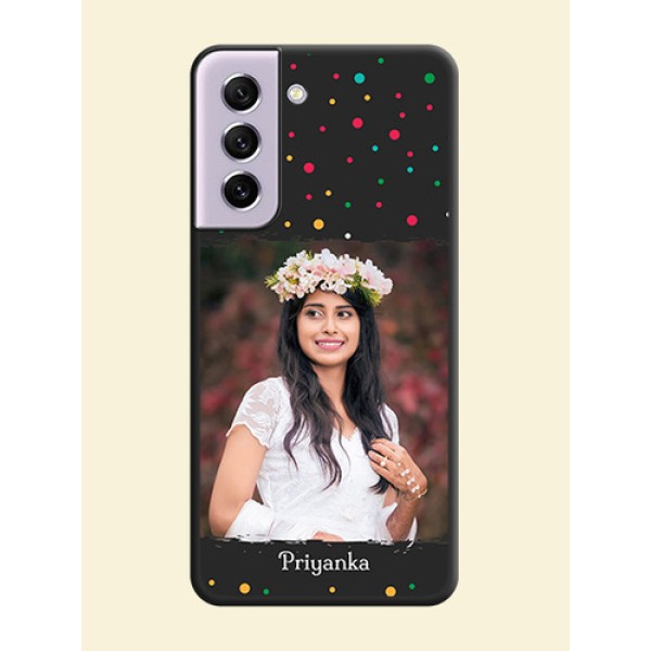 Multicolor Dotted Pattern with Text on Space Black Custom Soft Matte Phone Back Cover - Galaxy S21 FE 5G Multicolor Dotted Pattern with Text on Space Black Custom Soft Matte Phone Back Cover - Galaxy S21 FE 5G
