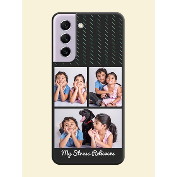 Cross Dotted Pattern with 2 Image Holder on Personalised Space Black Soft Matte Cases - Galaxy S21 FE 5G Cross Dotted Pattern with 2 Image Holder on Personalised Space Black Soft Matte Cases - Galaxy S21 FE 5G