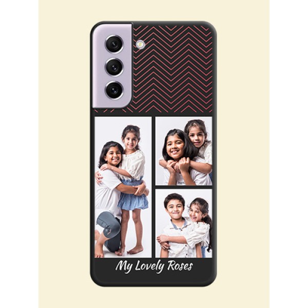 Wave Pattern with 3 Image Holder on Space Black Custom Soft Matte Back Cover - Galaxy S21 FE 5G Wave Pattern with 3 Image Holder on Space Black Custom Soft Matte Back Cover - Galaxy S21 FE 5G