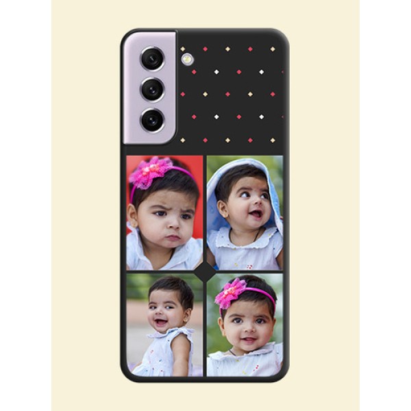 Multicolor Dotted Pattern with 4 Image Holder on Space Black Custom Soft Matte Phone Cases - Galaxy S21 FE 5G Multicolor Dotted Pattern with 4 Image Holder on Space Black Custom Soft Matte Phone Cases - Galaxy S21 FE 5G