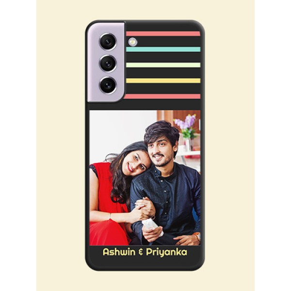 Color Stripes with Photo and Text on Photo on Space Black Soft Matte Mobile Case - Galaxy S21 FE 5G Color Stripes with Photo and Text on Photo on Space Black Soft Matte Mobile Case - Galaxy S21 FE 5G
