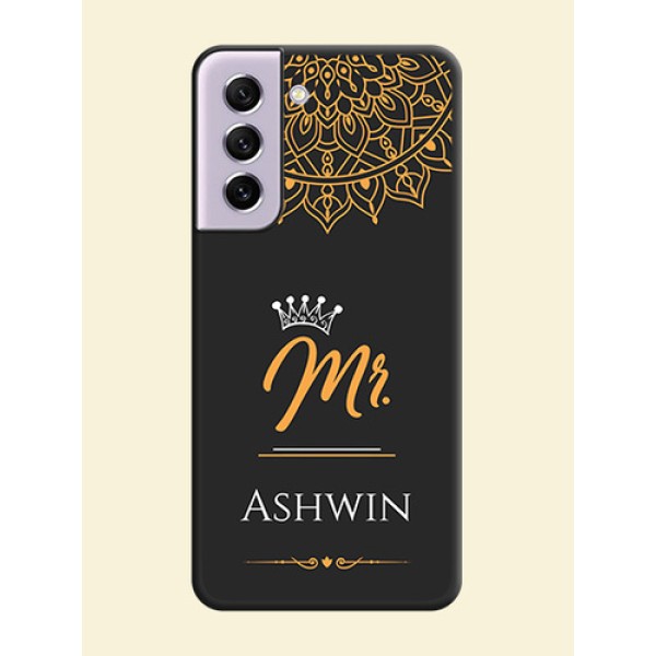 Mr Name with Floral Design on Personalised Space Black Soft Matte Cases - Galaxy S21 FE 5G Mr Name with Floral Design on Personalised Space Black Soft Matte Cases - Galaxy S21 FE 5G