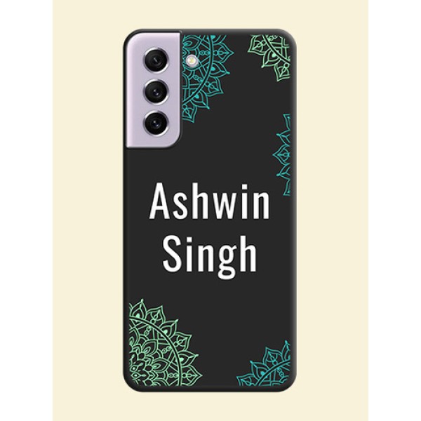 Your Name with Floral Design on Space Black Custom Soft Matte Back Cover - Galaxy S21 FE 5G