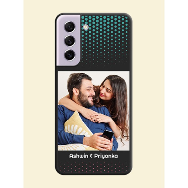Faded Dots with Grunge Photo Frame and Text on Space Black Custom Soft Matte Phone Cases - Galaxy S21 FE 5G Faded Dots with Grunge Photo Frame and Text on Space Black Custom Soft Matte Phone Cases - Galaxy S21 FE 5G