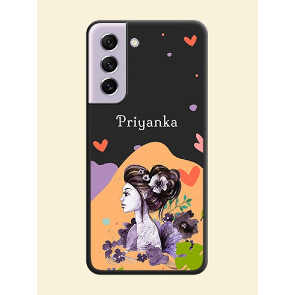Namecase For Her With Fancy Lady Image On Space Black Personalized Soft Matte Phone Covers -Samsung Galaxy S21 Fe 5G