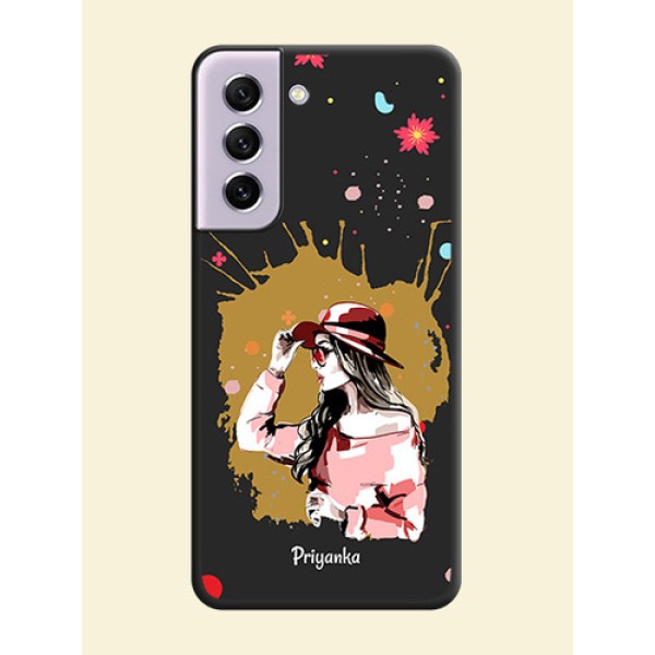 Mordern Lady With Color Splash Background With Custom Text On Space Black Personalized Soft Matte Phone Covers -Samsung Galaxy S21 Fe 5G