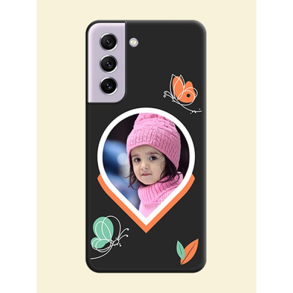 Upload Pic With Simple Butterly Design On Space Black Personalized Soft Matte Phone Covers -Samsung Galaxy S21 Fe 5G Upload Pic With Simple Butterly Design On Space Black Personalized Soft Matte Phone Covers -Samsung Galaxy S21 Fe 5G