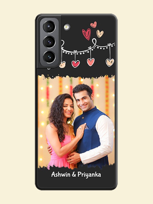 Pink Love Hangings with Name on Space Black Custom Soft Matte Phone Cases - Galaxy S21 Plus