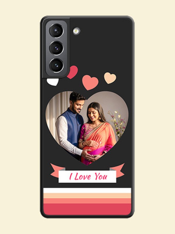 Love Shaped Photo with Colorful Stripes on Personalised Space Black Soft Matte Cases - Galaxy S21 Plus