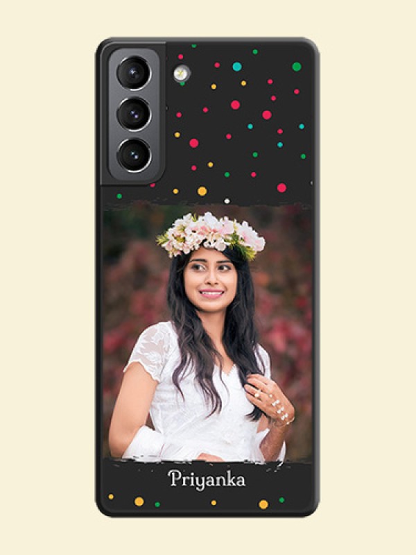 Multicolor Dotted Pattern with Text on Space Black Custom Soft Matte Phone Back Cover - Galaxy S21 Plus