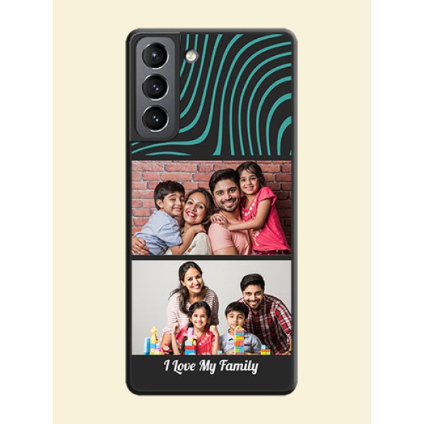 Wave Pattern with 2 Image Holder on Space Black Personalized Soft Matte Phone Covers - Galaxy S21 Plus Wave Pattern with 2 Image Holder on Space Black Personalized Soft Matte Phone Covers - Galaxy S21 Plus