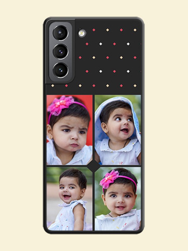 Multicolor Dotted Pattern with 4 Image Holder on Space Black Custom Soft Matte Phone Cases - Galaxy S21 Plus