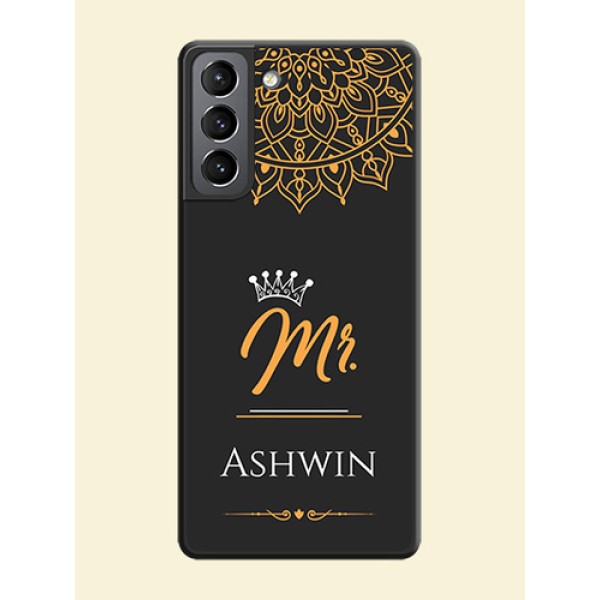 Mr Name with Floral Design on Personalised Space Black Soft Matte Cases - Galaxy S21 Plus Mr Name with Floral Design on Personalised Space Black Soft Matte Cases - Galaxy S21 Plus