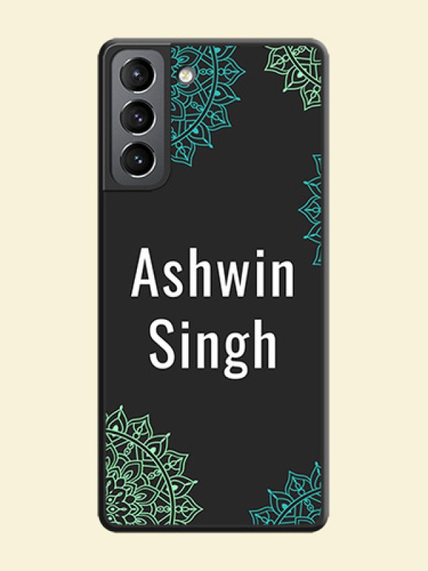 Your Name with Floral Design on Space Black Custom Soft Matte Back Cover - Galaxy S21 Plus