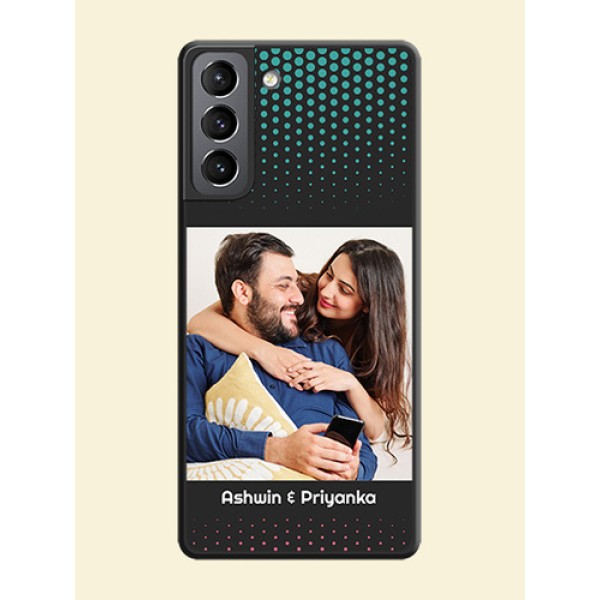 Faded Dots with Grunge Photo Frame and Text on Space Black Custom Soft Matte Phone Cases - Galaxy S21 Plus Faded Dots with Grunge Photo Frame and Text on Space Black Custom Soft Matte Phone Cases - Galaxy S21 Plus
