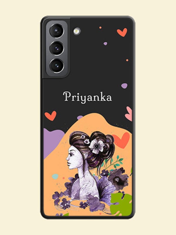 Namecase For Her With Fancy Lady Image On Space Black Personalized Soft Matte Phone Covers -Samsung Galaxy S21 Plus