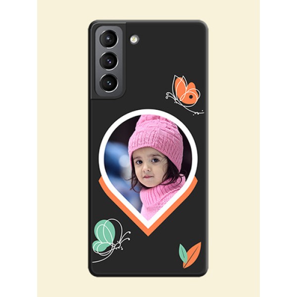 Upload Pic With Simple Butterly Design On Space Black Personalized Soft Matte Phone Covers -Samsung Galaxy S21 Plus Upload Pic With Simple Butterly Design On Space Black Personalized Soft Matte Phone Covers -Samsung Galaxy S21 Plus