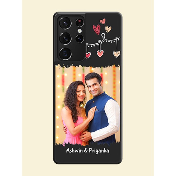 Pink Love Hangings with Name on Space Black Custom Soft Matte Phone Cases - Galaxy S21 Ultra Pink Love Hangings with Name on Space Black Custom Soft Matte Phone Cases - Galaxy S21 Ultra