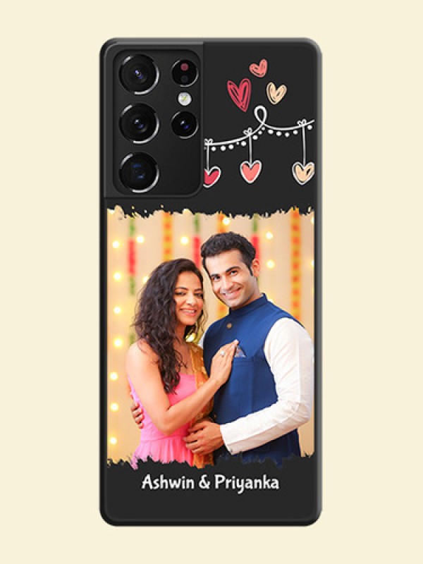 Pink Love Hangings with Name on Space Black Custom Soft Matte Phone Cases - Galaxy S21 Ultra