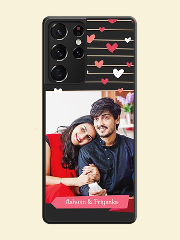Love Pattern with Name on Pink Ribbon  on Photo on Space Black Soft Matte Back Cover - Galaxy S21 Ultra