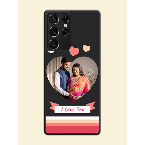 Love Shaped Photo with Colorful Stripes on Personalised Space Black Soft Matte Cases - Galaxy S21 Ultra