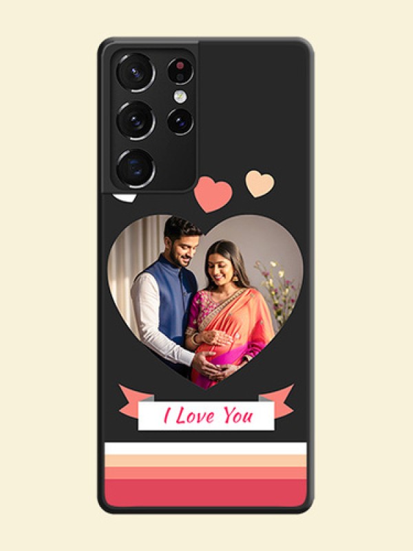 Love Shaped Photo with Colorful Stripes on Personalised Space Black Soft Matte Cases - Galaxy S21 Ultra