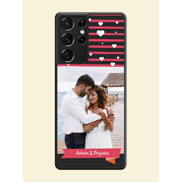 White Color Love Symbols with Pink Lines Pattern on Space Black Custom Soft Matte Phone Cases - Galaxy S21 Ultra White Color Love Symbols with Pink Lines Pattern on Space Black Custom Soft Matte Phone Cases - Galaxy S21 Ultra