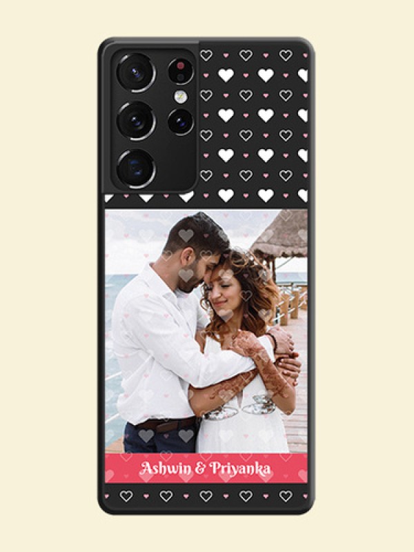 White Color Love Symbols with Text Design on Photo on Space Black Soft Matte Phone Cover - Galaxy S21 Ultra