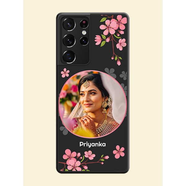 Round Image with Pink Color Floral Design on Photo on Space Black Soft Matte Back Cover - Galaxy S21 Ultra Round Image with Pink Color Floral Design on Photo on Space Black Soft Matte Back Cover - Galaxy S21 Ultra