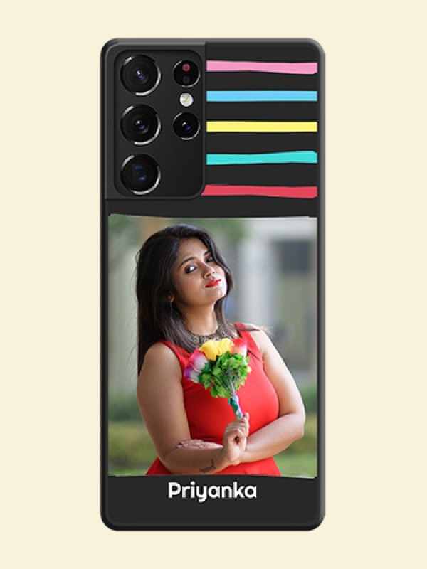 Multicolor Lines with Image on Space Black Personalized Soft Matte Phone Covers - Galaxy S21 Ultra