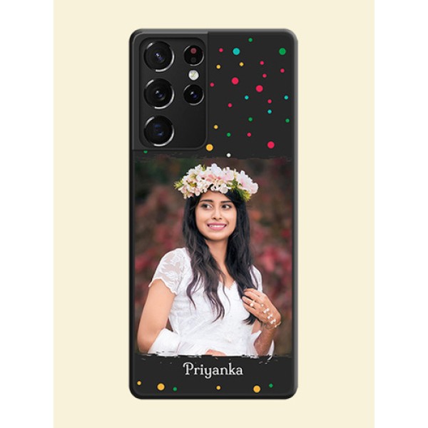 Multicolor Dotted Pattern with Text on Space Black Custom Soft Matte Phone Back Cover - Galaxy S21 Ultra Multicolor Dotted Pattern with Text on Space Black Custom Soft Matte Phone Back Cover - Galaxy S21 Ultra
