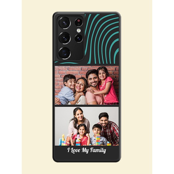 Wave Pattern with 2 Image Holder on Space Black Personalized Soft Matte Phone Covers - Galaxy S21 Ultra Wave Pattern with 2 Image Holder on Space Black Personalized Soft Matte Phone Covers - Galaxy S21 Ultra