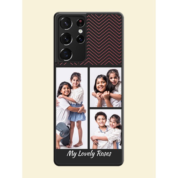 Wave Pattern with 3 Image Holder on Space Black Custom Soft Matte Back Cover - Galaxy S21 Ultra Wave Pattern with 3 Image Holder on Space Black Custom Soft Matte Back Cover - Galaxy S21 Ultra