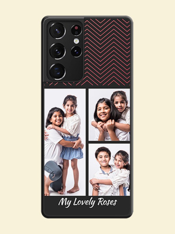 Wave Pattern with 3 Image Holder on Space Black Custom Soft Matte Back Cover - Galaxy S21 Ultra