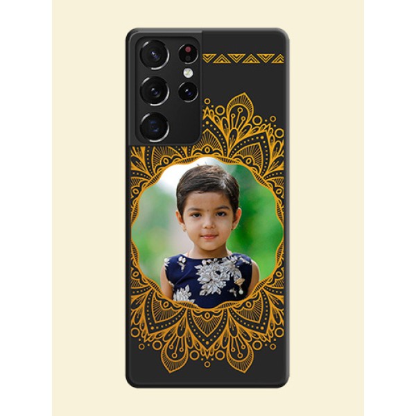 Round Image with Floral Design on Photo on Space Black Soft Matte Mobile Cover - Galaxy S21 Ultra Round Image with Floral Design on Photo on Space Black Soft Matte Mobile Cover - Galaxy S21 Ultra
