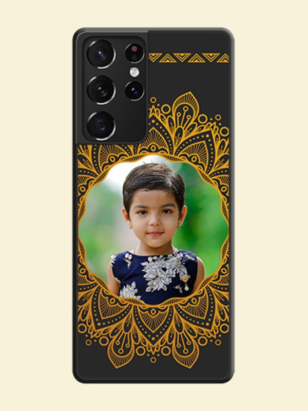 Round Image with Floral Design on Photo on Space Black Soft Matte Mobile Cover - Galaxy S21 Ultra