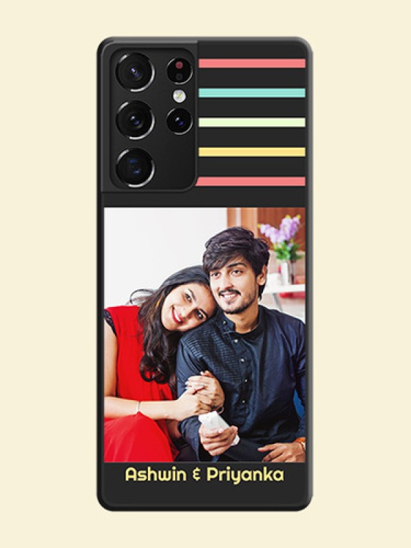 Color Stripes with Photo and Text on Photo on Space Black Soft Matte Mobile Case - Galaxy S21 Ultra