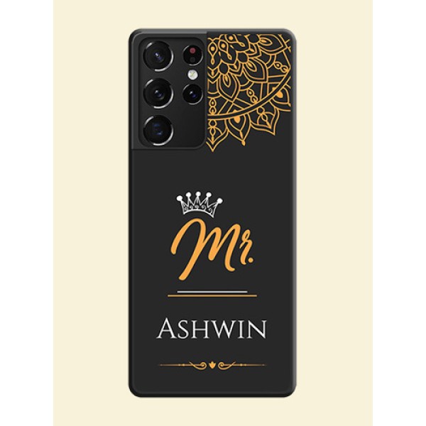 Mr Name with Floral Design on Personalised Space Black Soft Matte Cases - Galaxy S21 Ultra Mr Name with Floral Design on Personalised Space Black Soft Matte Cases - Galaxy S21 Ultra