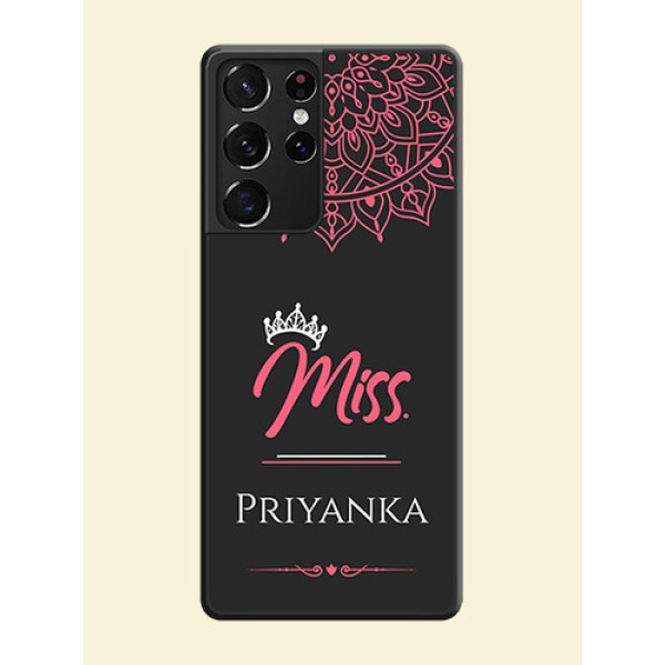 Mrs Name with Floral Design on Space Black Personalized Soft Matte Phone Covers - Galaxy S21 Ultra Mrs Name with Floral Design on Space Black Personalized Soft Matte Phone Covers - Galaxy S21 Ultra