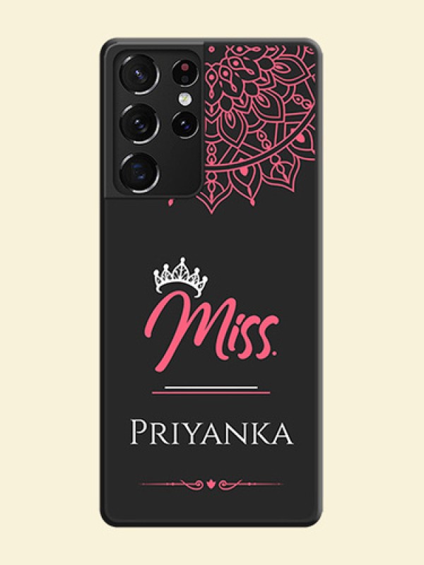 Mrs Name with Floral Design on Space Black Personalized Soft Matte Phone Covers - Galaxy S21 Ultra