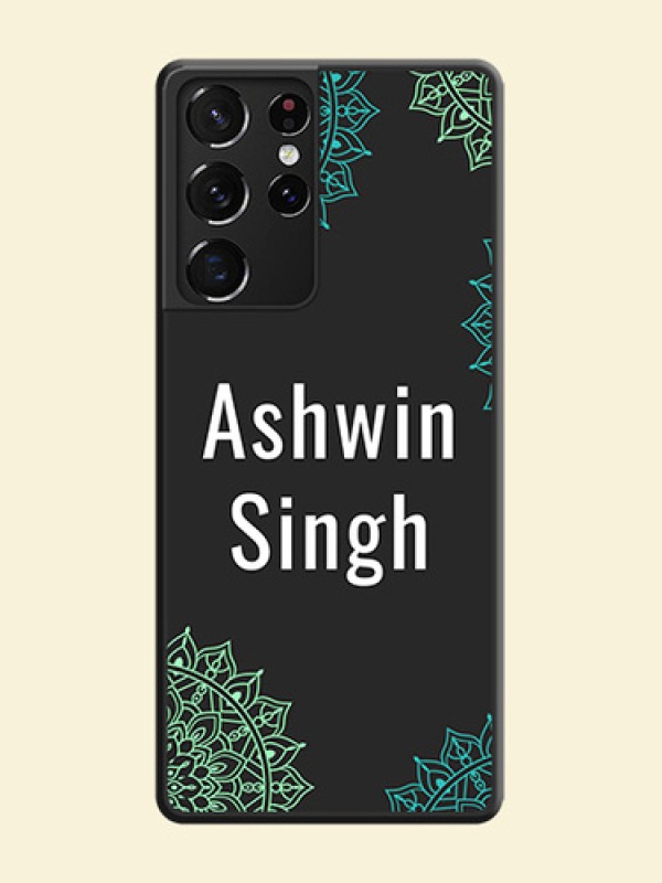 Your Name with Floral Design on Space Black Custom Soft Matte Back Cover - Galaxy S21 Ultra