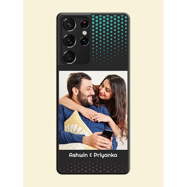 Faded Dots with Grunge Photo Frame and Text on Space Black Custom Soft Matte Phone Cases - Galaxy S21 Ultra Faded Dots with Grunge Photo Frame and Text on Space Black Custom Soft Matte Phone Cases - Galaxy S21 Ultra