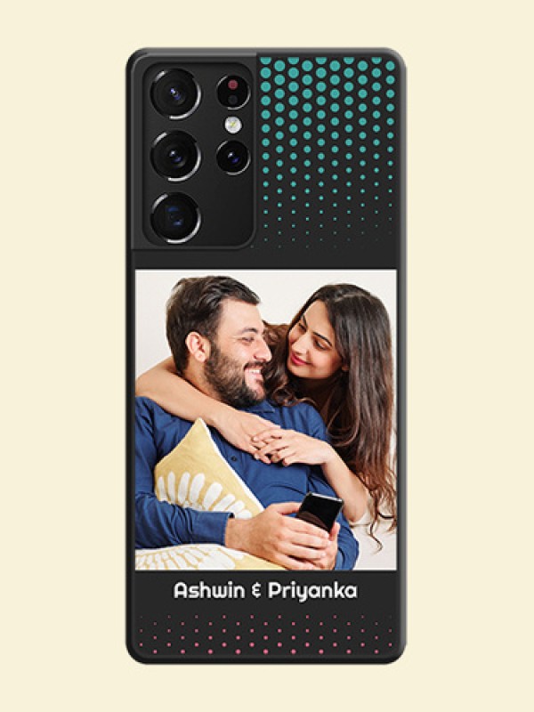 Faded Dots with Grunge Photo Frame and Text on Space Black Custom Soft Matte Phone Cases - Galaxy S21 Ultra