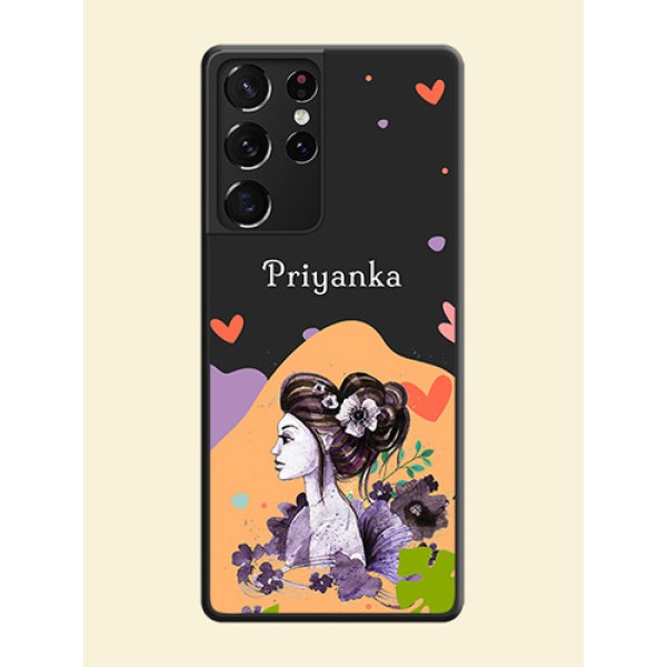 Namecase For Her With Fancy Lady Image On Space Black Personalized Soft Matte Phone Covers -Samsung Galaxy S21 Ultra