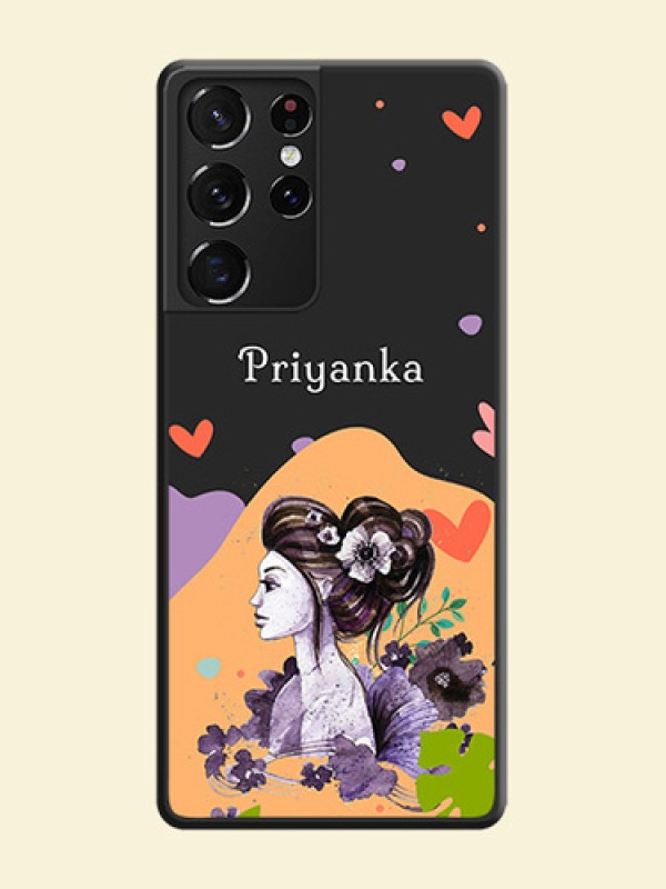 Namecase For Her With Fancy Lady Image On Space Black Personalized Soft Matte Phone Covers -Samsung Galaxy S21 Ultra