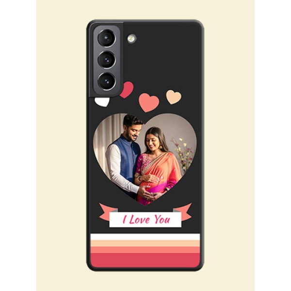 Love Shaped Photo with Colorful Stripes on Personalised Space Black Soft Matte Cases - Galaxy S21