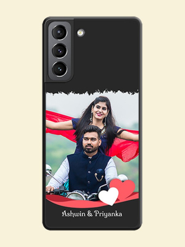 Pin Color Love Shaped Ribbon Design with Text on Space Black Custom Soft Matte Phone Back Cover - Galaxy S21