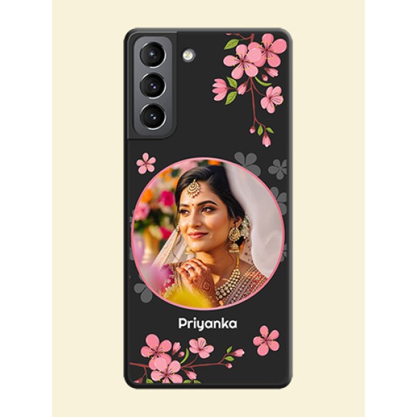 Round Image with Pink Color Floral Design on Photo on Space Black Soft Matte Back Cover - Galaxy S21 Round Image with Pink Color Floral Design on Photo on Space Black Soft Matte Back Cover - Galaxy S21