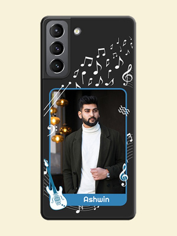 Musical Theme Design with Text on Photo on Space Black Soft Matte Mobile Case - Galaxy S21