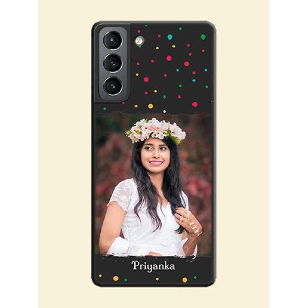 Multicolor Dotted Pattern with Text on Space Black Custom Soft Matte Phone Back Cover - Galaxy S21 Multicolor Dotted Pattern with Text on Space Black Custom Soft Matte Phone Back Cover - Galaxy S21
